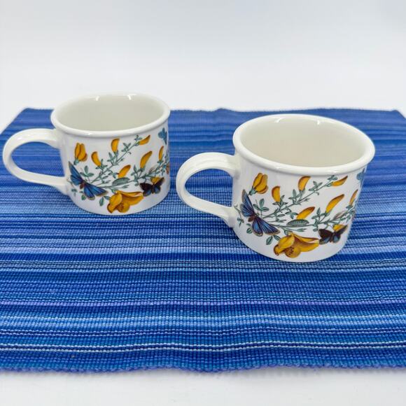 Portmeirion Botanic Garden Tea Cups Mugs 8 oz Cytisus Scoparius Broom Set of 2 - Picture 1 of 12